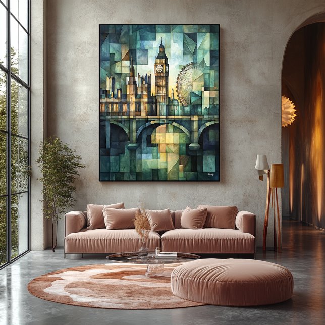 Abstrakt Geometric London Skyline mit Big Ben Leinwanddruck (Von Creator hochgeladen)