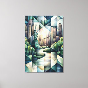 Abstrakt Geometric New York Skyline Statue Liberty Leinwanddruck