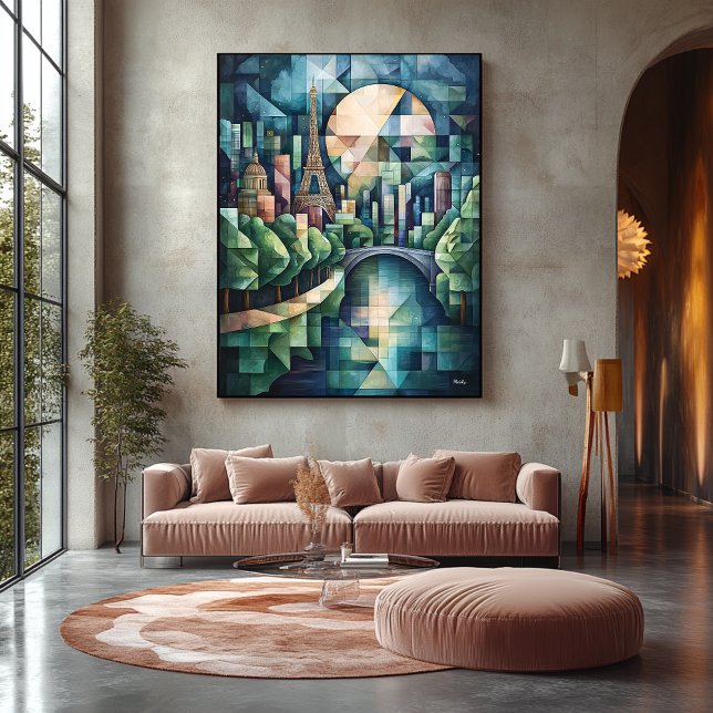 Abstrakt Geometric Paris Skyline mit Eiffelturm Leinwanddruck (Von Creator hochgeladen)