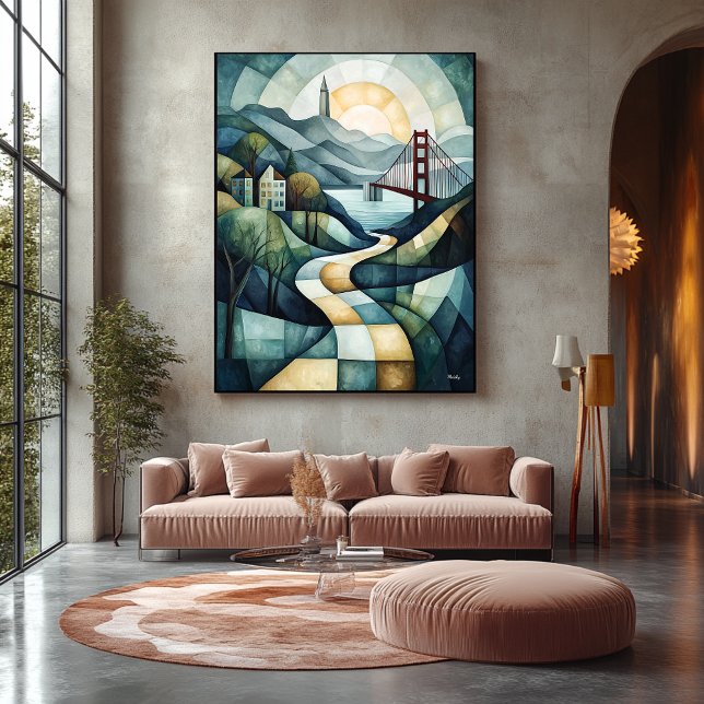 Abstrakt Geometric San Francisco Skyline, Golden Leinwanddruck (Von Creator hochgeladen)