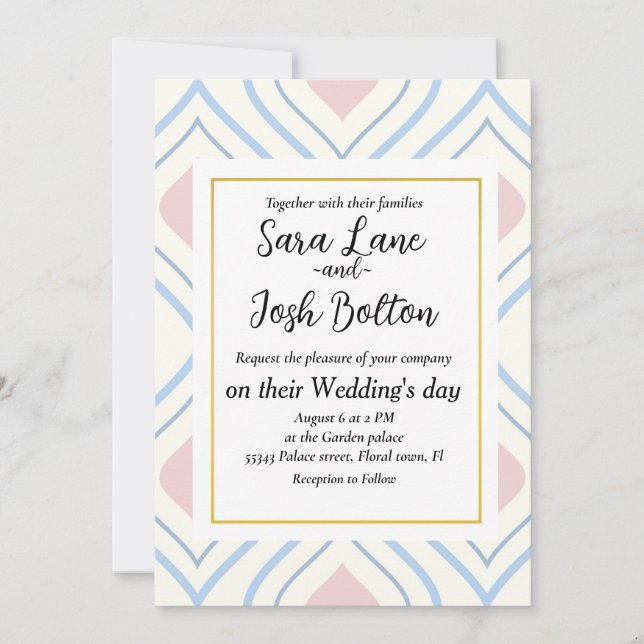 Abstrakt geometrisch, blau, rosa und weiß einladung (Vorderseite)