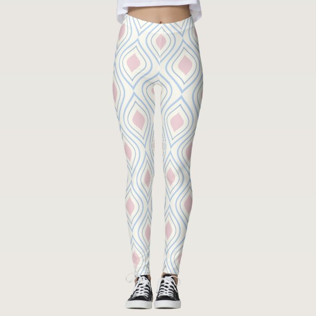 Abstrakt geometrisch, blau, rosa und weiß leggings (Vorderseite)