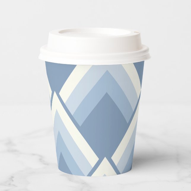 Abstrakt geometrisch, blau und weiß 2 pappbecher (Vorderseite)