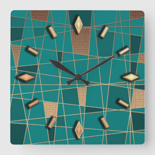 Abstrakt, geometrisch, elegant, bunt, polygonal quadratische wanduhr