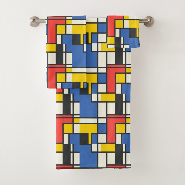 Abstrakt Geometrisch, farbig, mondrian Badhandtuch Set (Insitu)