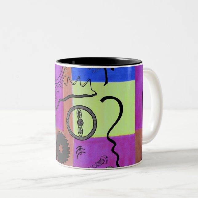 Abstrakt geometrisch leuchtend blaurosa Geber Zweifarbige Tasse (VorderseiteRechts)