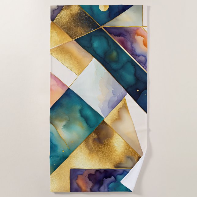 Abstrakt geometrisch Lila rosa Blau Strandtuch (Vorderseite)