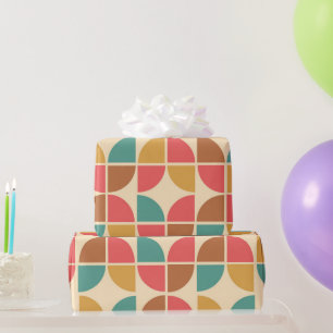 Abstrakt geometrisch Mitte Jahrhundert Rot Türkis  Geschenkpapier