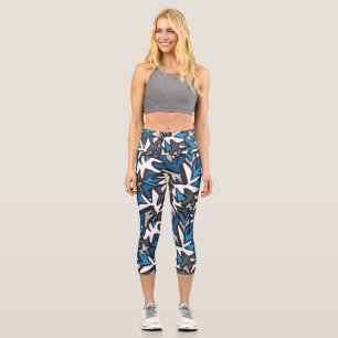 abstrakt, geometrisch, Muster, Schwarz und Blau Capri Leggings