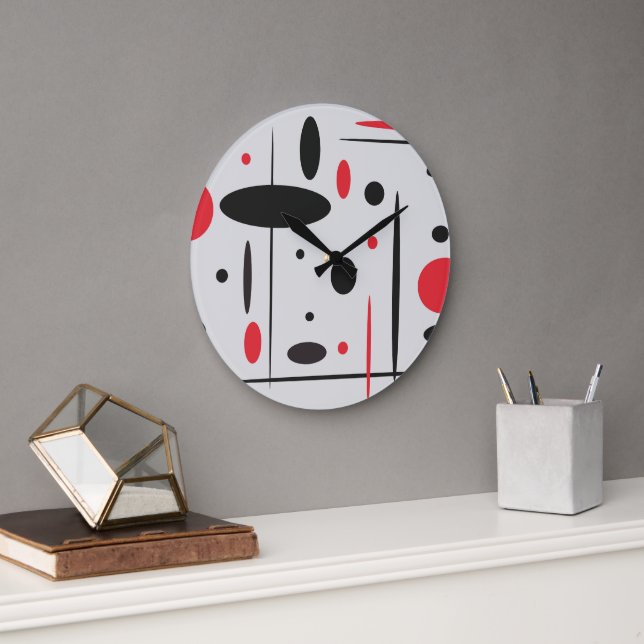 Abstrakt geometrisch rotes Schwarz Große Wanduhr (Büro)