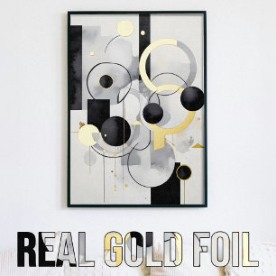 Abstrakt geometrisch schwarz weiß grau gold foliendrucke