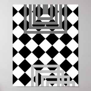 Abstrakt geometrisch Schwarz-weiß grau Poster