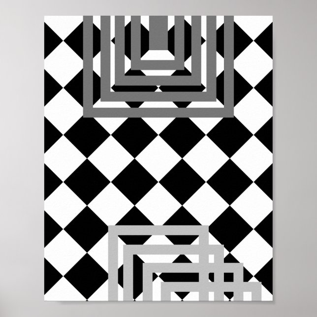Abstrakt geometrisch Schwarz-weiß grau Poster (Vorne)