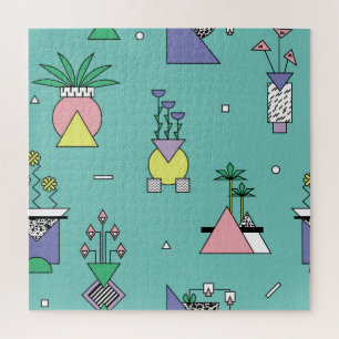 Abstrakt geometrisch, Vasen Pflanze Memphis Stil. Puzzle