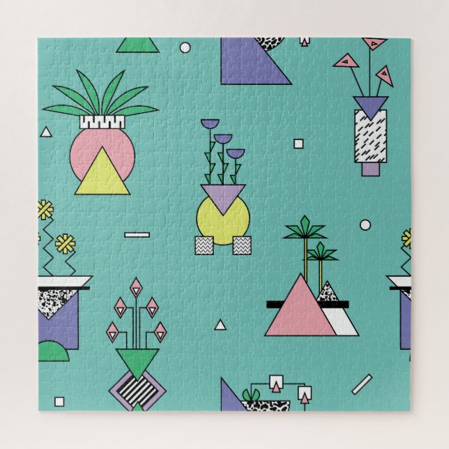 Abstrakt geometrisch, Vasen Pflanze Memphis Stil. Puzzle (Vertikal)