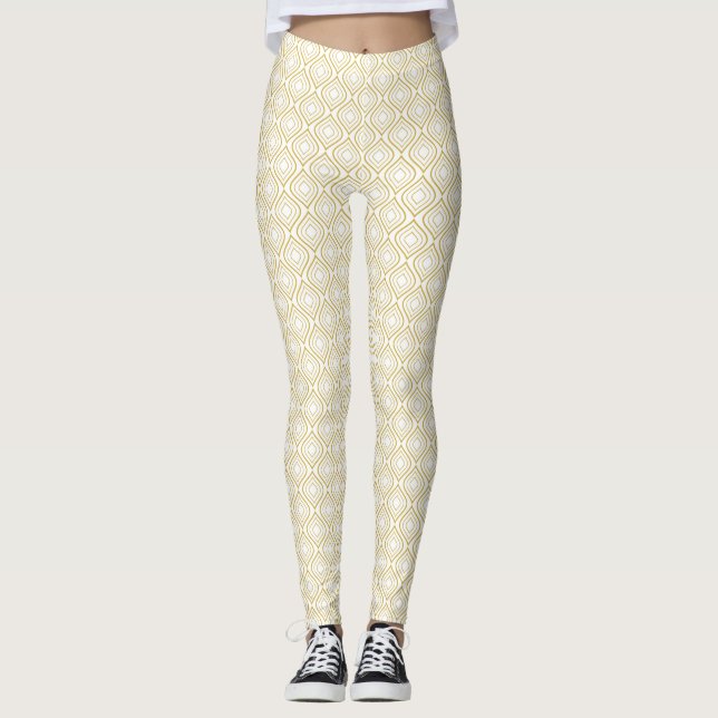 Abstrakt, geometrisch, weiß und gold leggings (Vorderseite)