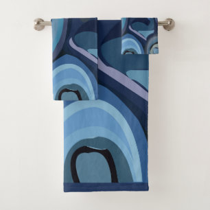 Abstrakt geometrische blaue Halbkreise Badhandtuch Set