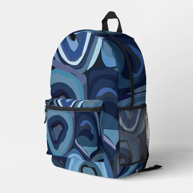 Abstrakt geometrische blaue Halbkreise Bedruckter Rucksack (Rückseitige Ecke Rechts)