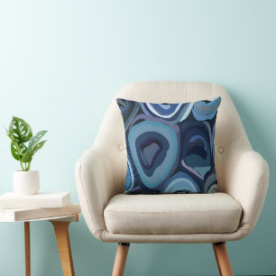 Abstrakt geometrische blaue Halbkreise Kissen