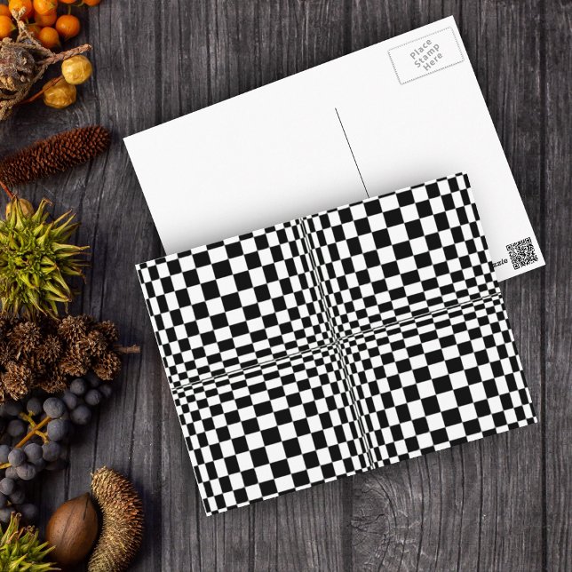 Abstrakt Geometrische Coole 3D-Schwarz-weiße Quadr Postkarte (Geometric abstract design in black and white with optical illusion of puffy squares.)