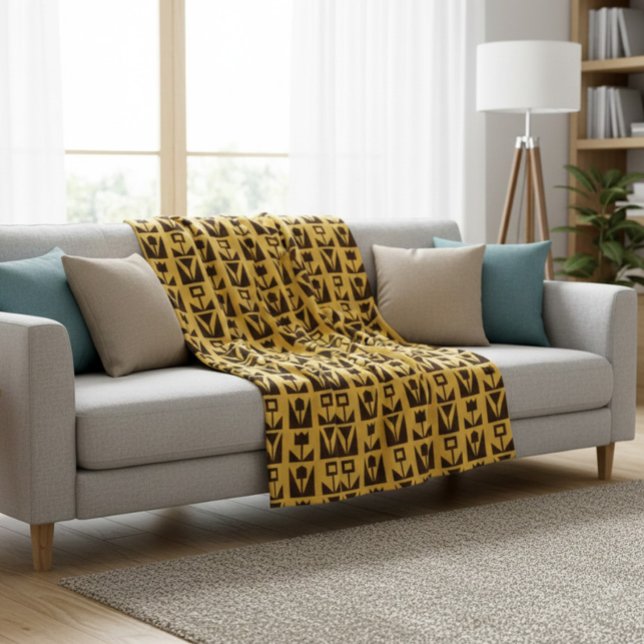 Abstrakt geometrische gelbe Blumendecke Fleecedecke (Von Creator hochgeladen)