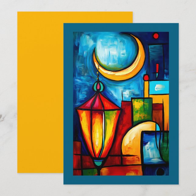 Abstrakt geometrische Ramadan Lantern und Halbmond Einladung (Vorne/Hinten)