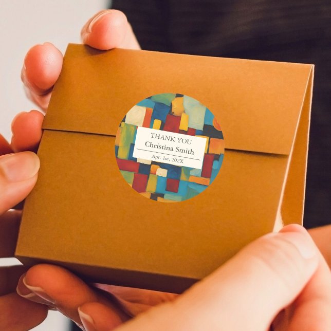 Abstrakt geometrische Retro-Einstellung Vielen Dan Runder Aufkleber (Abstract Geometric Retro Retirement Thank You Classic Round Sticker)