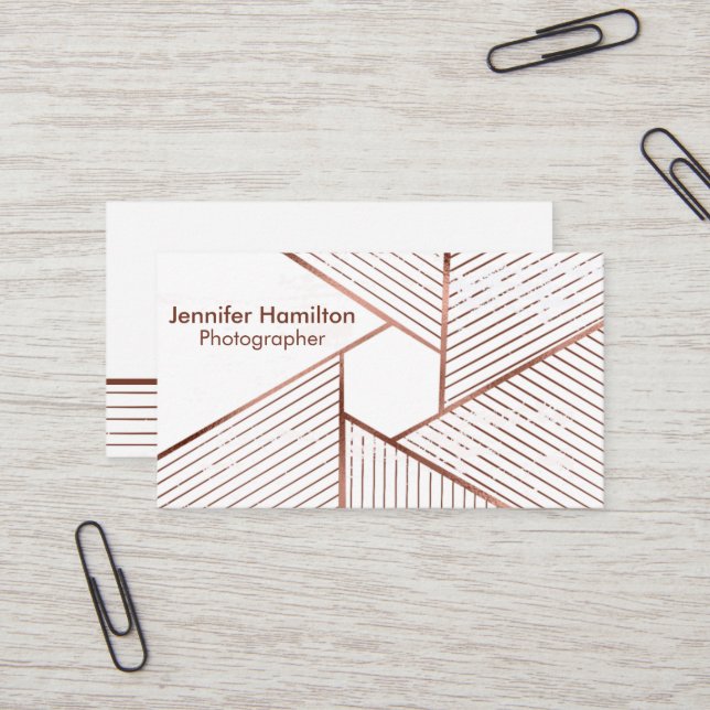 Abstrakt geometrische Rose Gold Foil Fotograf Visitenkarte (Vorderseite/Rückseite Beispiel)
