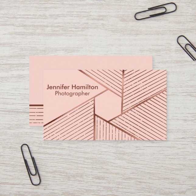 Abstrakt geometrische Rose Gold Foil Fotograf Visitenkarte (Vorderseite/Rückseite Beispiel)