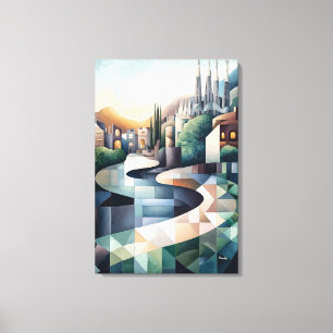 Abstrakt Geometrische Skyline von Barcelona Leinwanddruck