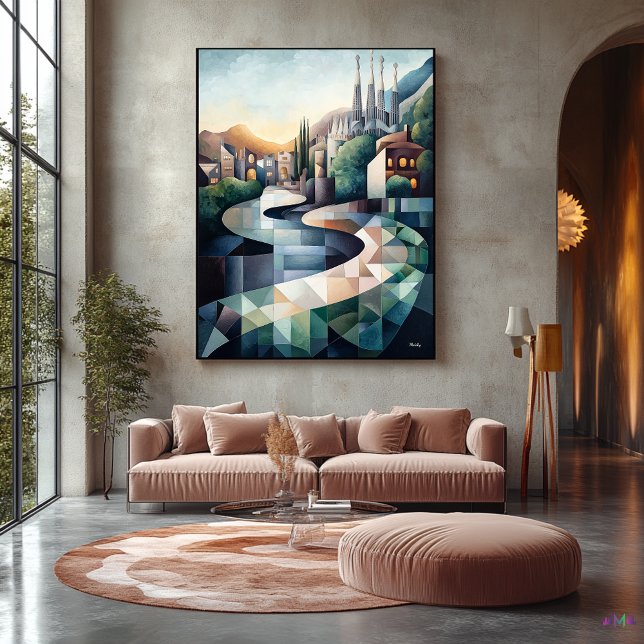 Abstrakt Geometrische Skyline von Barcelona Leinwanddruck (Von Creator hochgeladen)