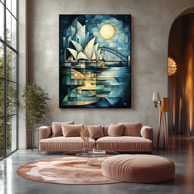 Abstrakt geometrische Sydney Skyline mit Opernhaus Leinwanddruck (Von Creator hochgeladen)