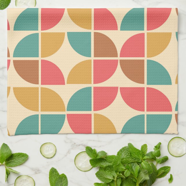 Abstrakt Geometrischer Aquamariner Senf aus der Mi Geschirrtuch (Gefaltet)