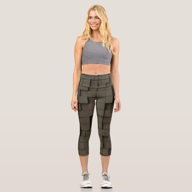 Abstrakt geometrischer dunkler Schatten Capri Leggings (Vorderseite)