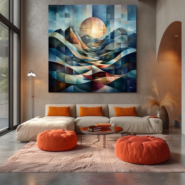 Abstrakt geometrischer Sonnenaufgang über pulsiere Leinwanddruck (Von Creator hochgeladen)