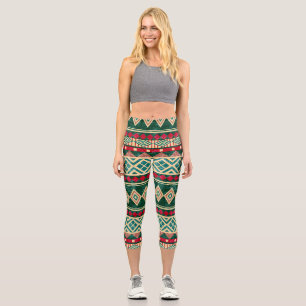 Abstrakt Geometrisches afrikanisches Stilmuster Capri Leggings