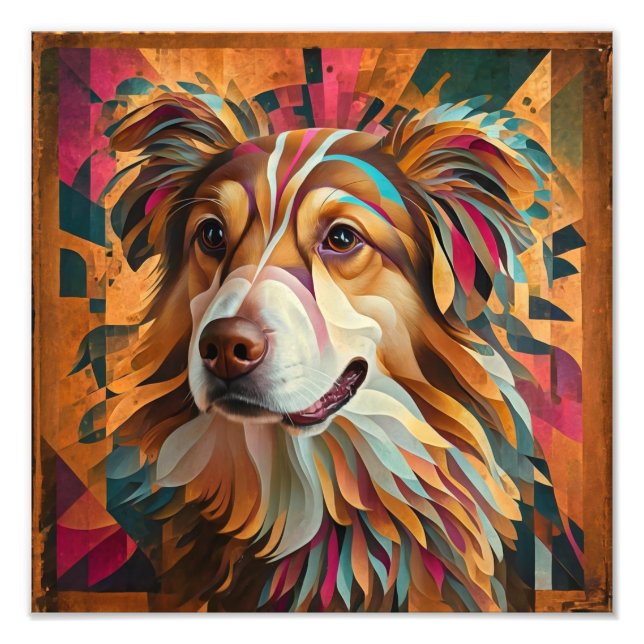 Abstrakt Geometrisches Dog-Portrait - Digitale Kun Fotodruck (Vorne)
