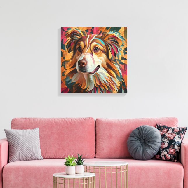 Abstrakt Geometrisches Dog-Portrait - Digitale Kun Leinwanddruck (Insitu (Wohnzimmer))
