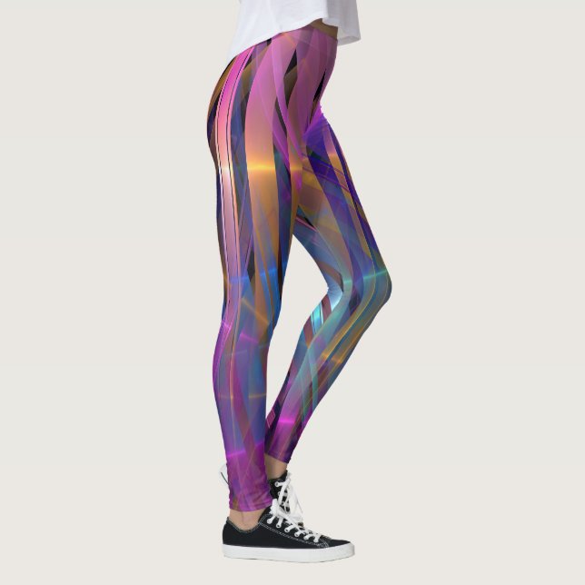 Abstrakt gestreifte glänzende geometrische Dekorat Leggings (Rechts)