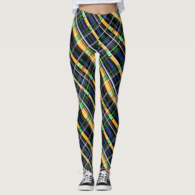 Abstrakt gestreifter, leuchtend blauer Marinebraut Leggings (Vorderseite)