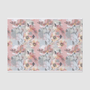 Abstrakt gestrichene Blütenpinke und graues Muster Seidenpapier