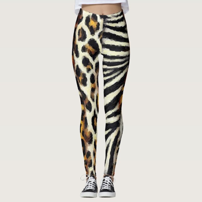 Abstrakt gestrichene gemischte Wildtierdrucke Leggings (Vorderseite)