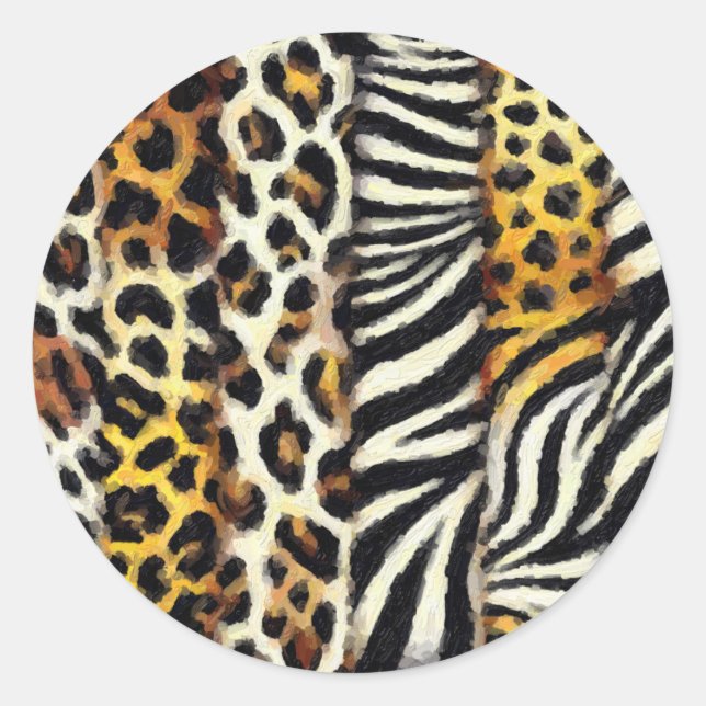 Abstrakt gestrichene gemischte Wildtierdrucke Runder Aufkleber (Vorderseite)