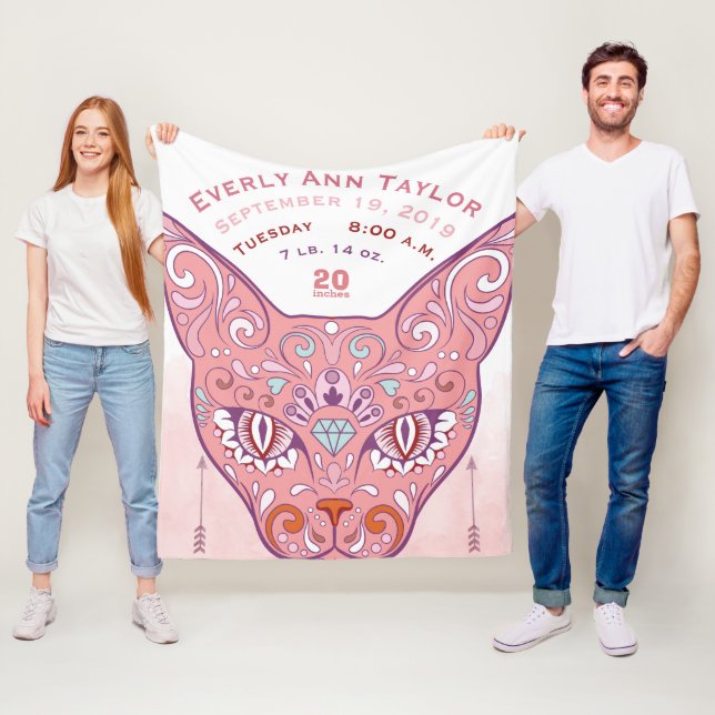 Abstrakt gestrichene Katze Baby Girl Birth Stats R Fleecedecke (Beispiel)