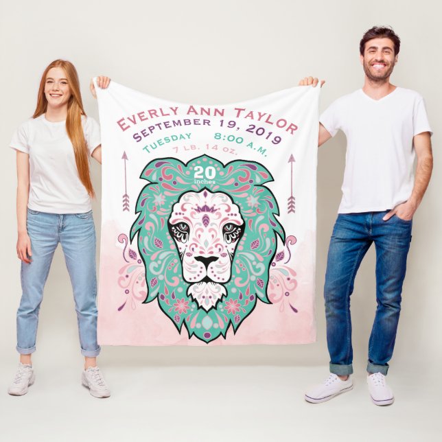 Abstrakt gestrichene Leon Baby Girl Birth Stats Re Fleecedecke (Beispiel)