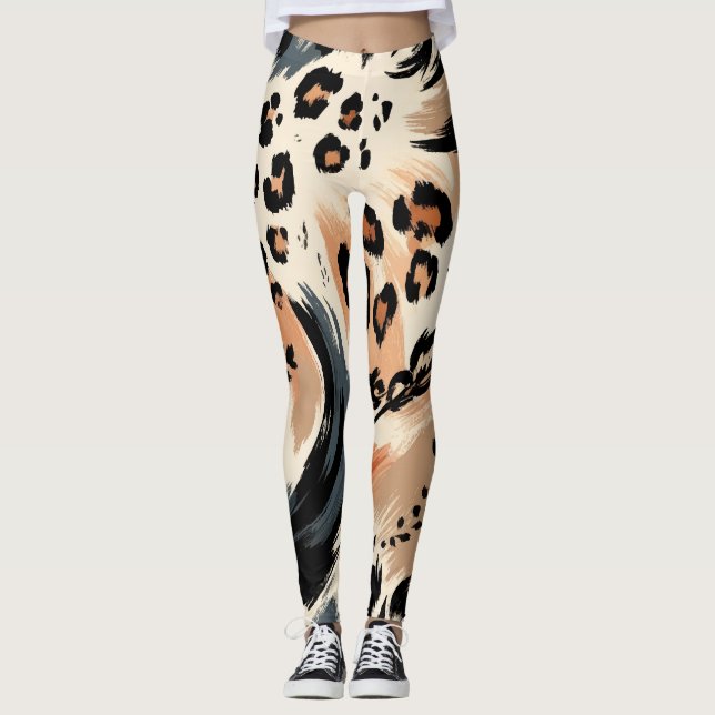 Abstrakt gestrichener exotischer Tierdruckleopard Leggings (Vorderseite)