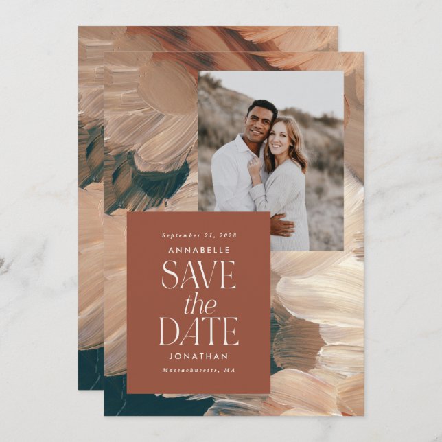 Abstrakt gestrichenes modernes aquamarines terraco einladung (Vorne/Hinten)