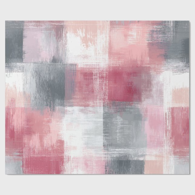 Abstrakt Gingham Pink und Grau Geschenkpapier (Flach)