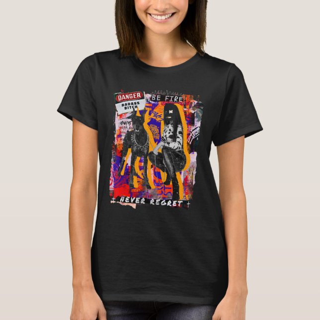Abstrakt Girl Doberman Cities Style Collagen Rebel T-Shirt (Vorderseite)