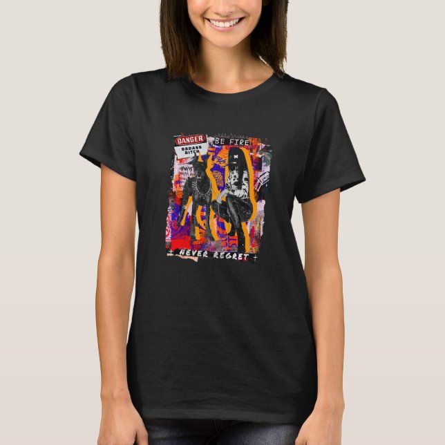 Abstrakt Girl Doberman Cities Style Collagen Rebel T-Shirt (Vorderseite)